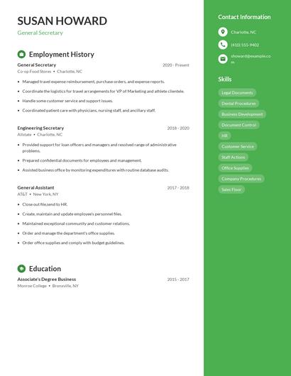General Secretary Resume