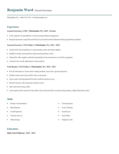 General Secretary Resume