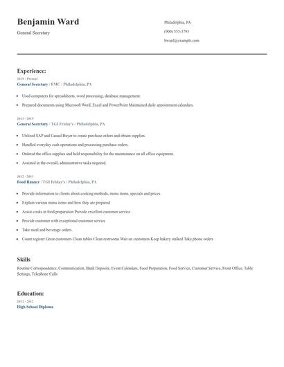 General Secretary Resume