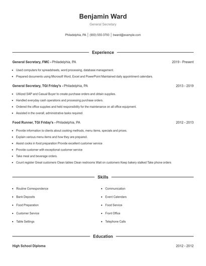General Secretary Resume
