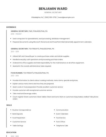 General Secretary Resume