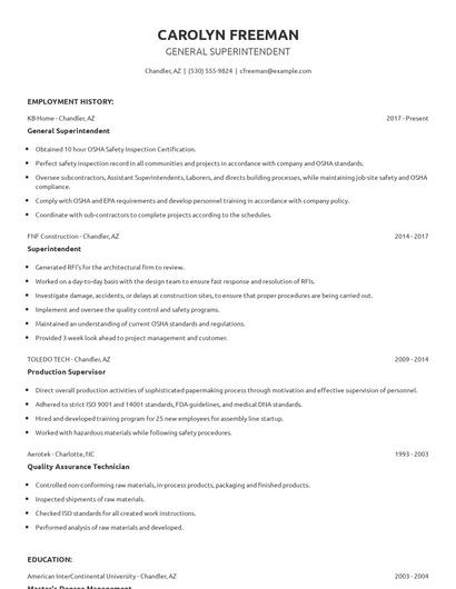 General Superintendent Resume