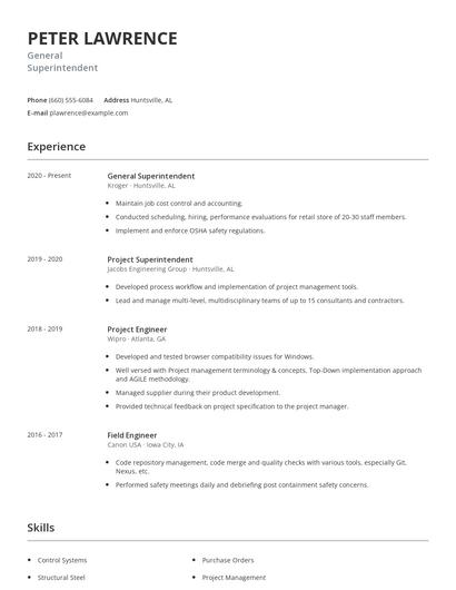 General Superintendent Resume