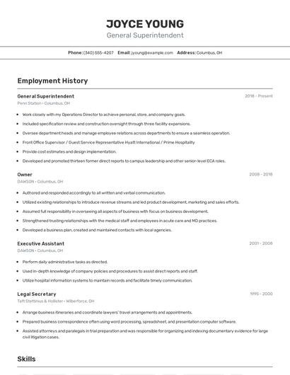 General Superintendent Resume