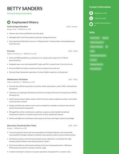 General Superintendent Resume