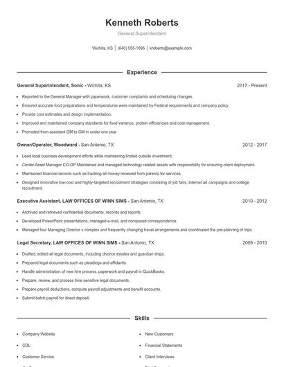 General Superintendent Resume