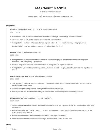 General Superintendent Resume