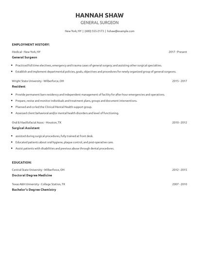 General Surgeon Resume