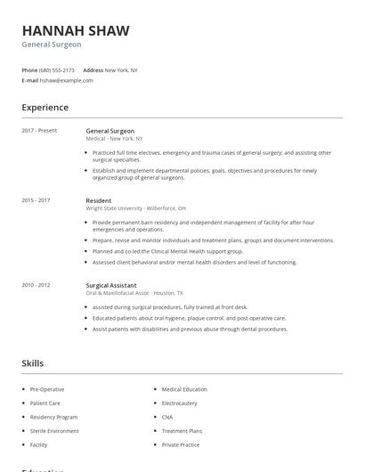 General Surgeon Resume