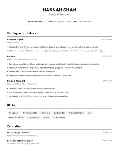 General Surgeon Resume