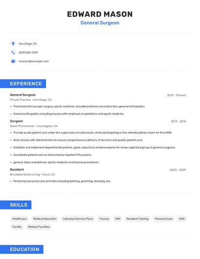 General Surgeon Resume
