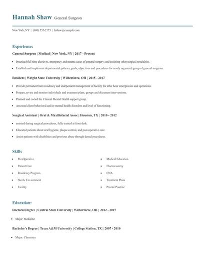 General Surgeon Resume