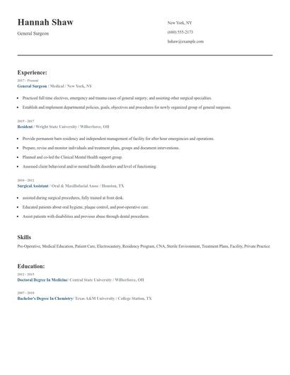 General Surgeon Resume