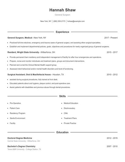 General Surgeon Resume