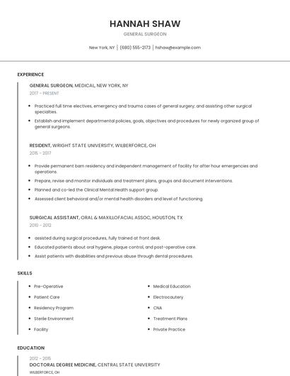 General Surgeon Resume