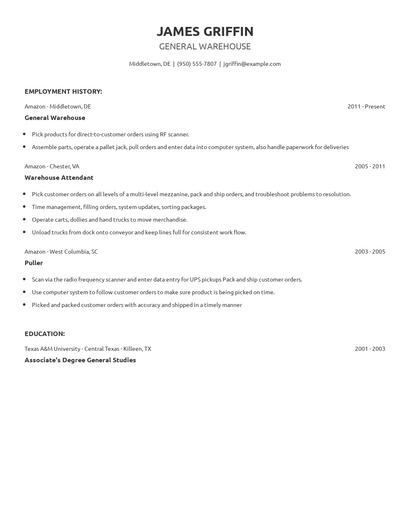 General Warehouse Resume