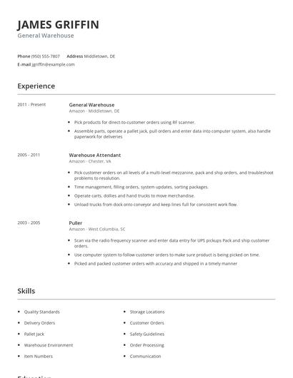 General Warehouse Resume