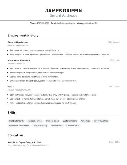 General Warehouse Resume