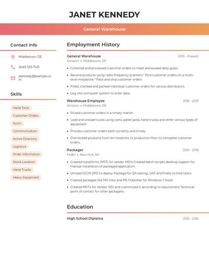 General Warehouse Resume