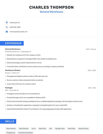 General Warehouse Resume