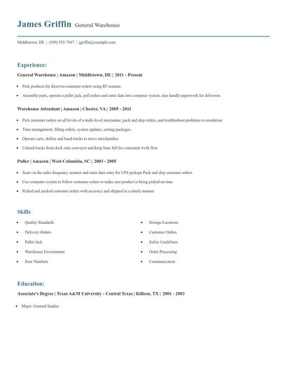 General Warehouse Resume