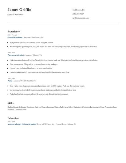 General Warehouse Resume