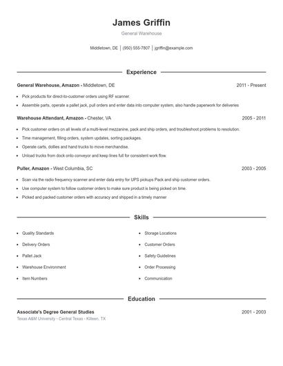 General Warehouse Resume