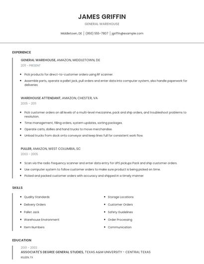 General Warehouse Resume