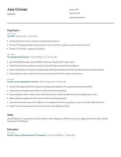 Generalist Resume