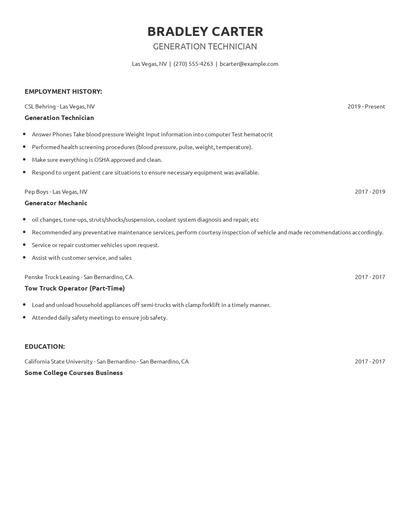 Generation Technician Resume