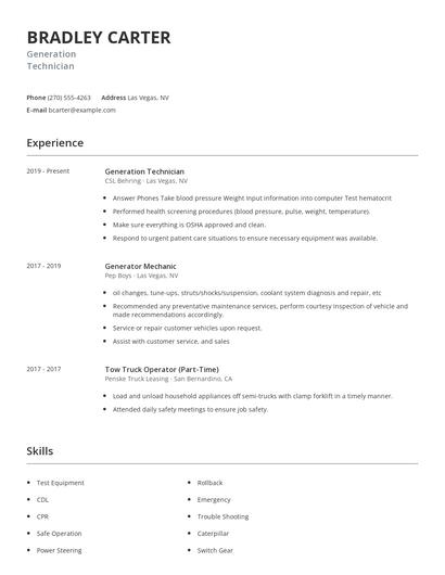 Generation Technician Resume
