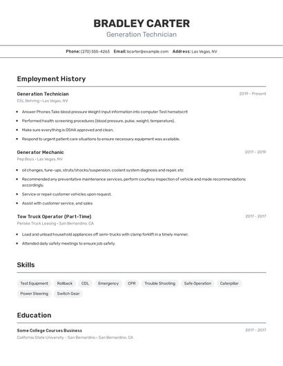 Generation Technician Resume
