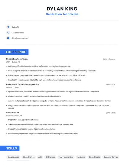Generation Technician Resume