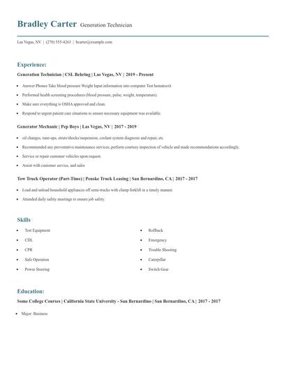Generation Technician Resume