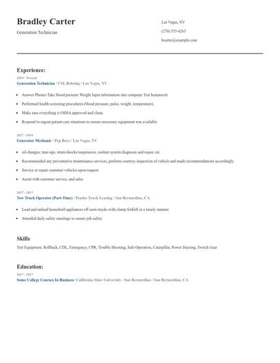 Generation Technician Resume