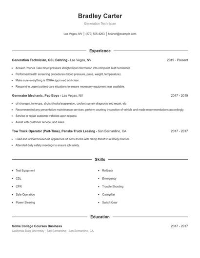 Generation Technician Resume
