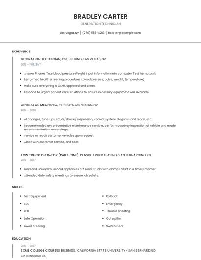 Generation Technician Resume