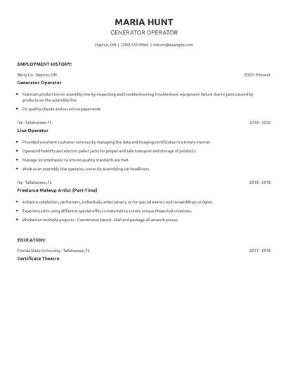 Generator Operator Resume