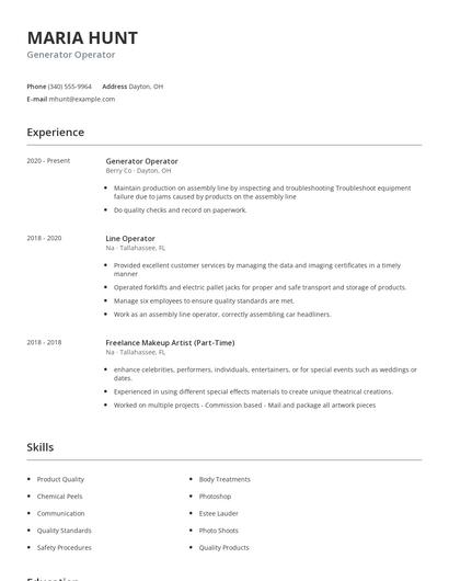 Generator Operator Resume