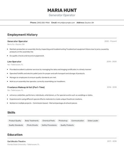 Generator Operator Resume