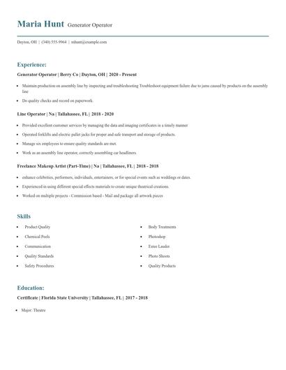 Generator Operator Resume