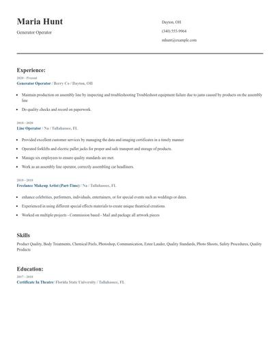 Generator Operator Resume