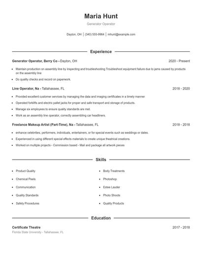 Generator Operator Resume