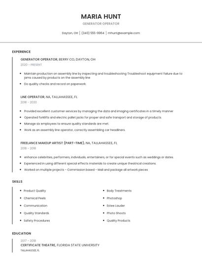 Generator Operator Resume