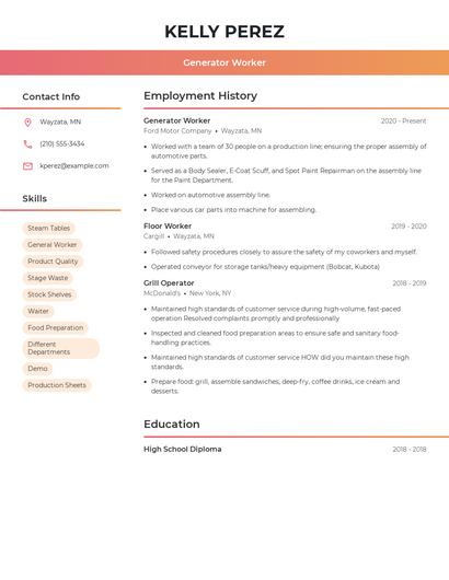 Generator Worker Resume