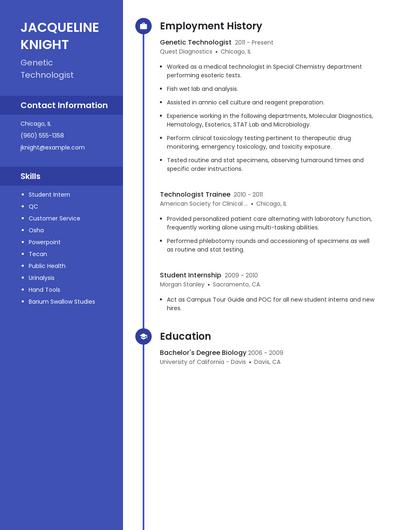 Genetic Technologist Resume