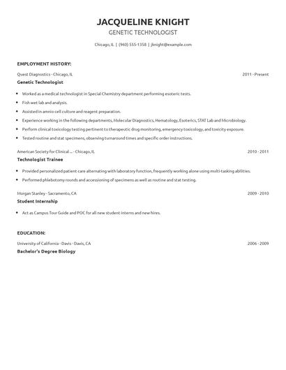 Genetic Technologist Resume