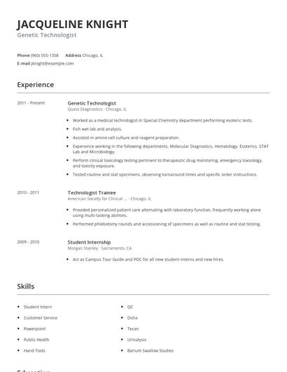 Genetic Technologist Resume