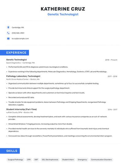 Genetic Technologist Resume