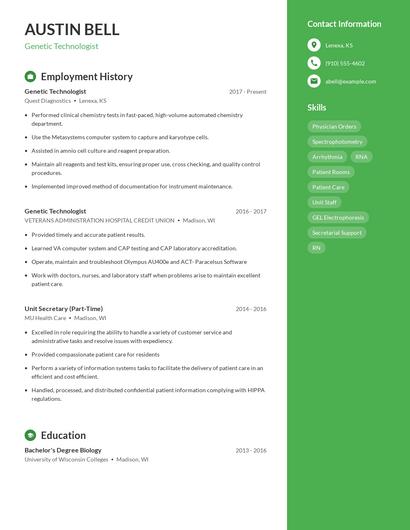 Genetic Technologist Resume